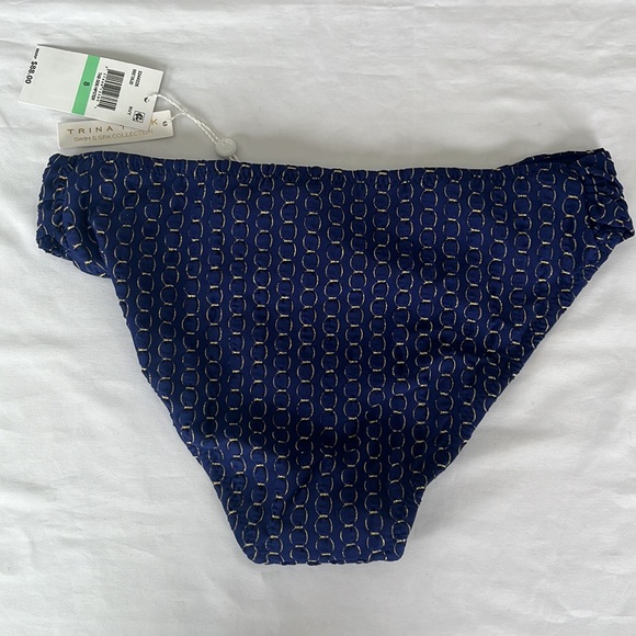 Trina Turk Adeline Tab Side Hipster BOTTOM Metallic Gold Navy Sizes 4 NWT - Picture 7 of 10